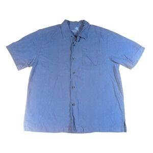 Tommy Bahama Mens XL Blue Silk Button Up Shirt Short Sleeve Resortwear Travel